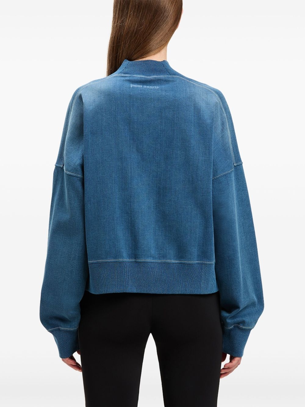 palm-print washed denim sweatshirt - 5