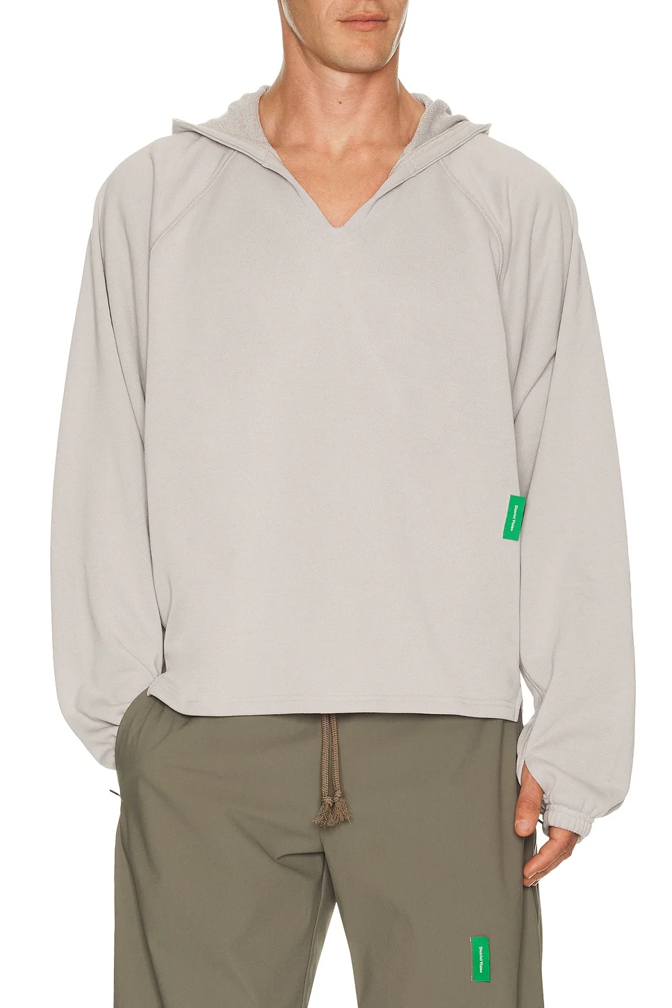 Open Neck French Terry Hoodie - 1