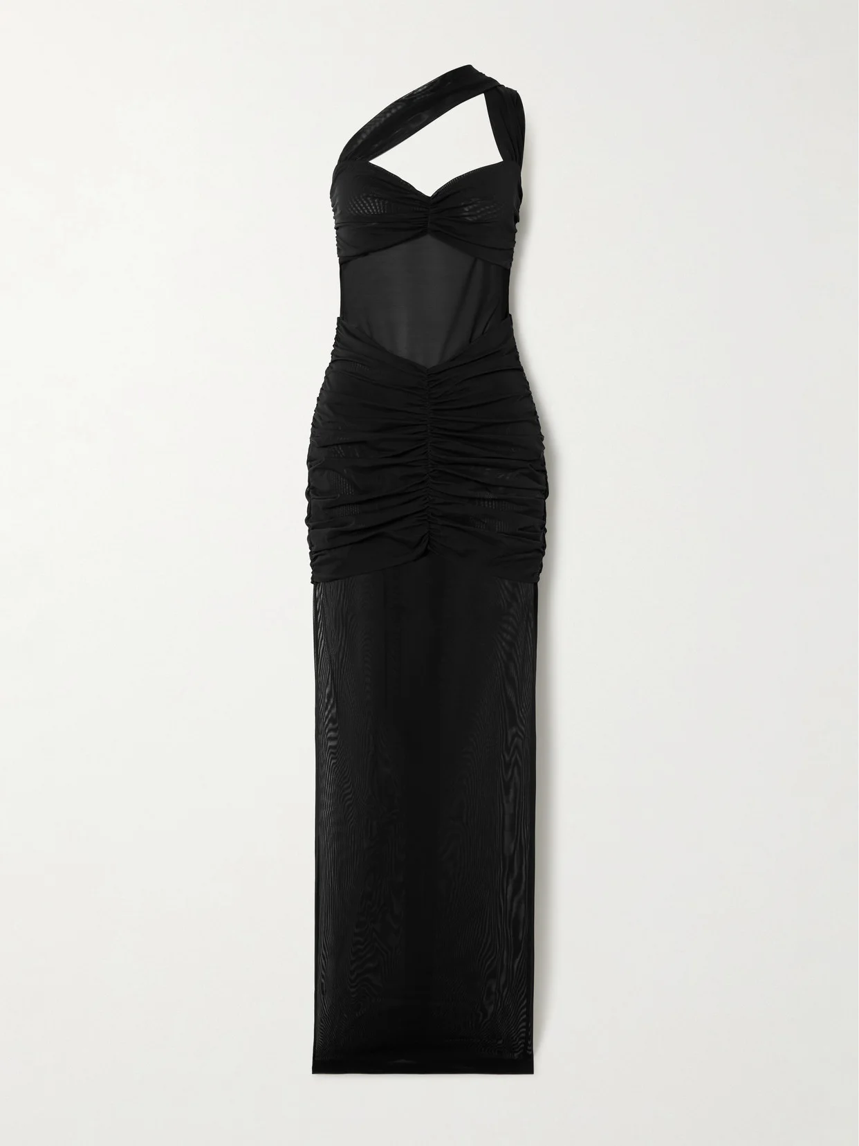 One-shoulder Ruched Stretch-mesh Gown - 1