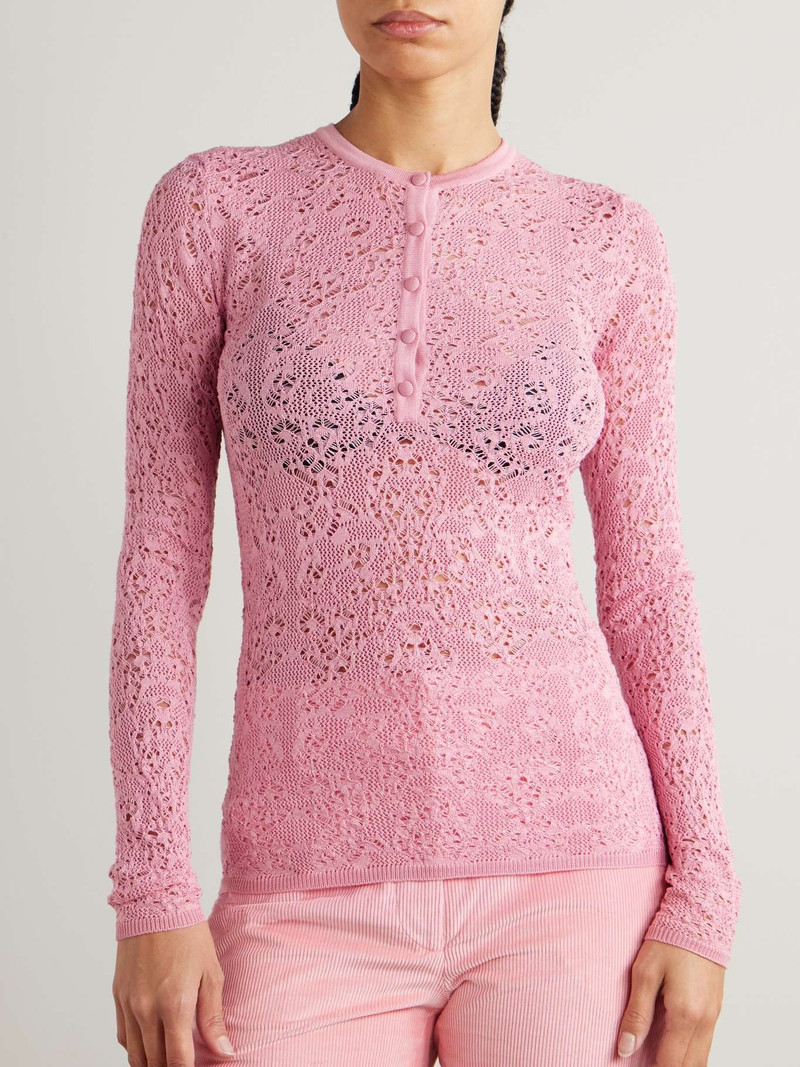 Ithaca crocheted wool and silk-blend Henley top Pink 3