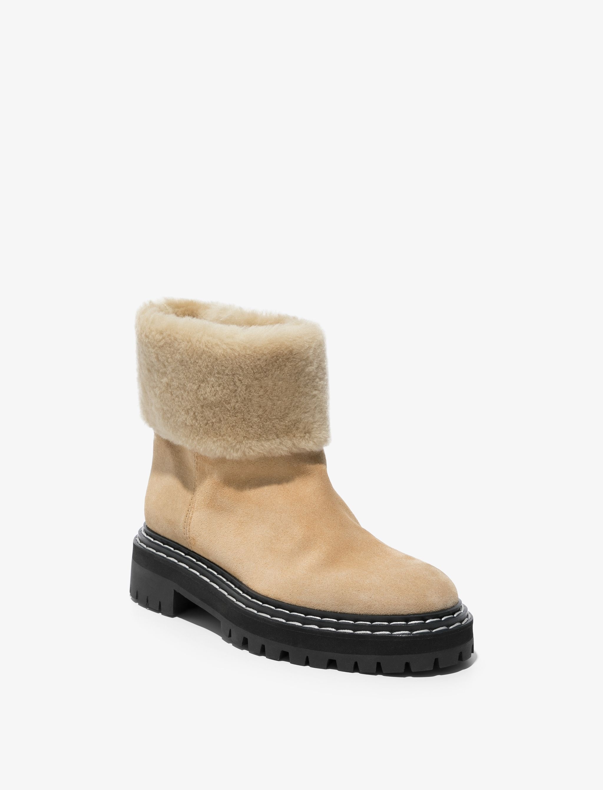 Suede Lug Sole Shearling Ankle Boots - 2