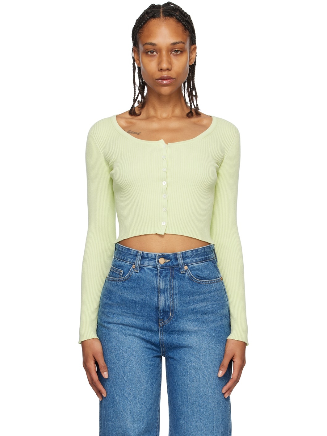 Green Scoop Neck Cardigan - 1