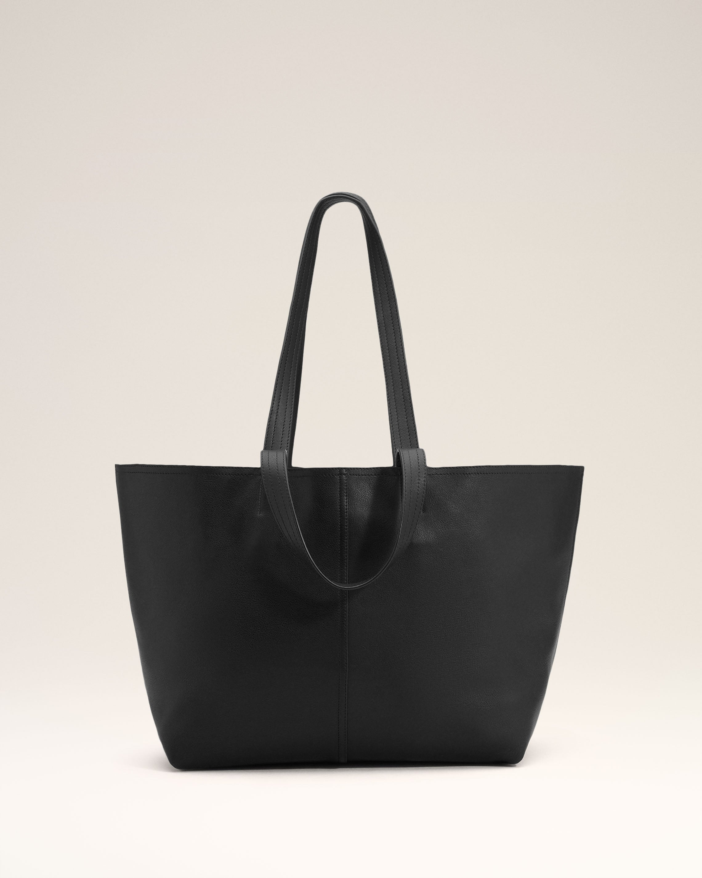 BLACK LEATHER MIDI TOTE BAG - 3