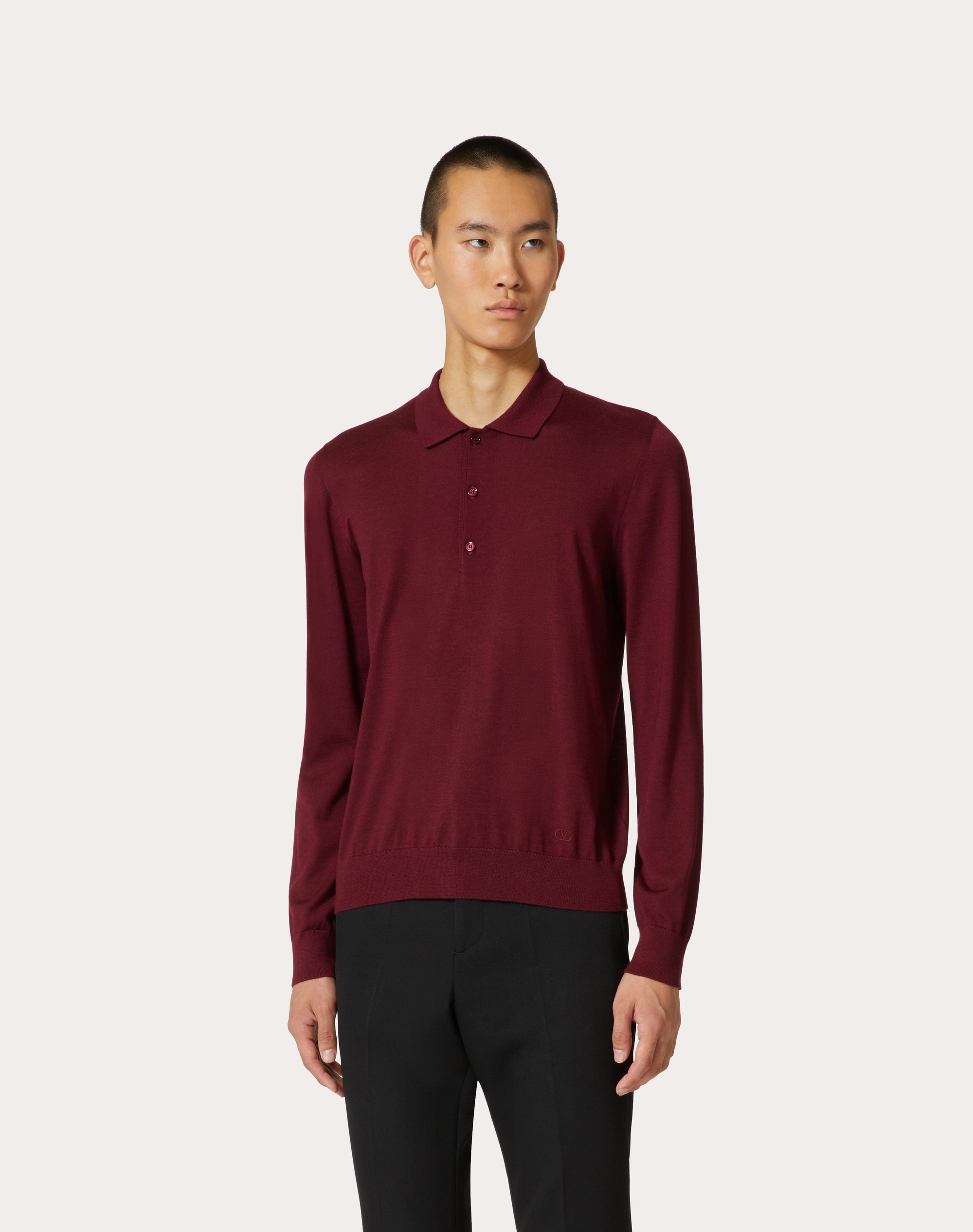 LONG-SLEEVE CASHMERE AND SILK POLO SHIRT WITH VLOGO SIGNATURE EMBROIDERY - 3