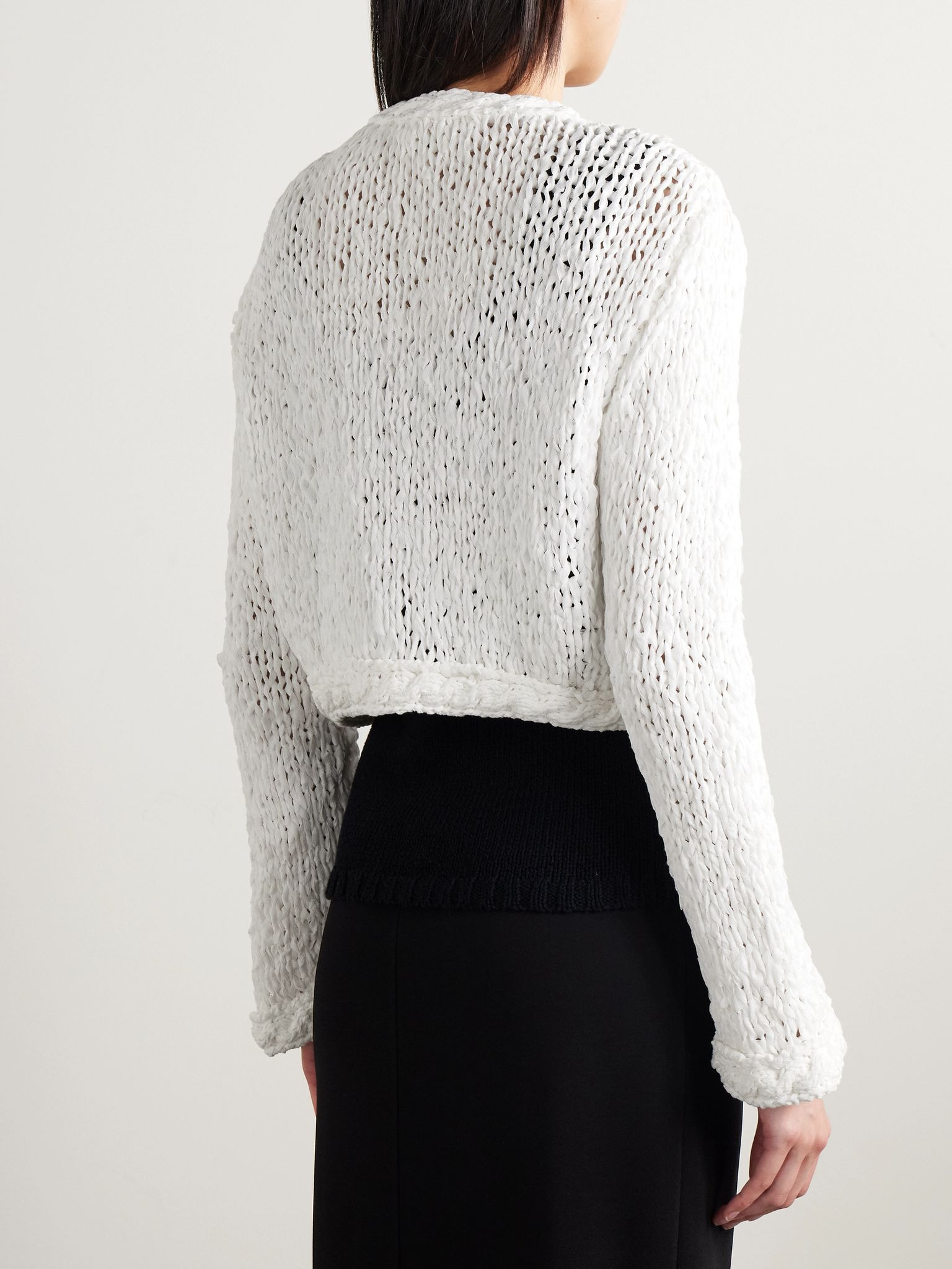 Genevieve cropped open-knit cotton-blend cardigan White - 4