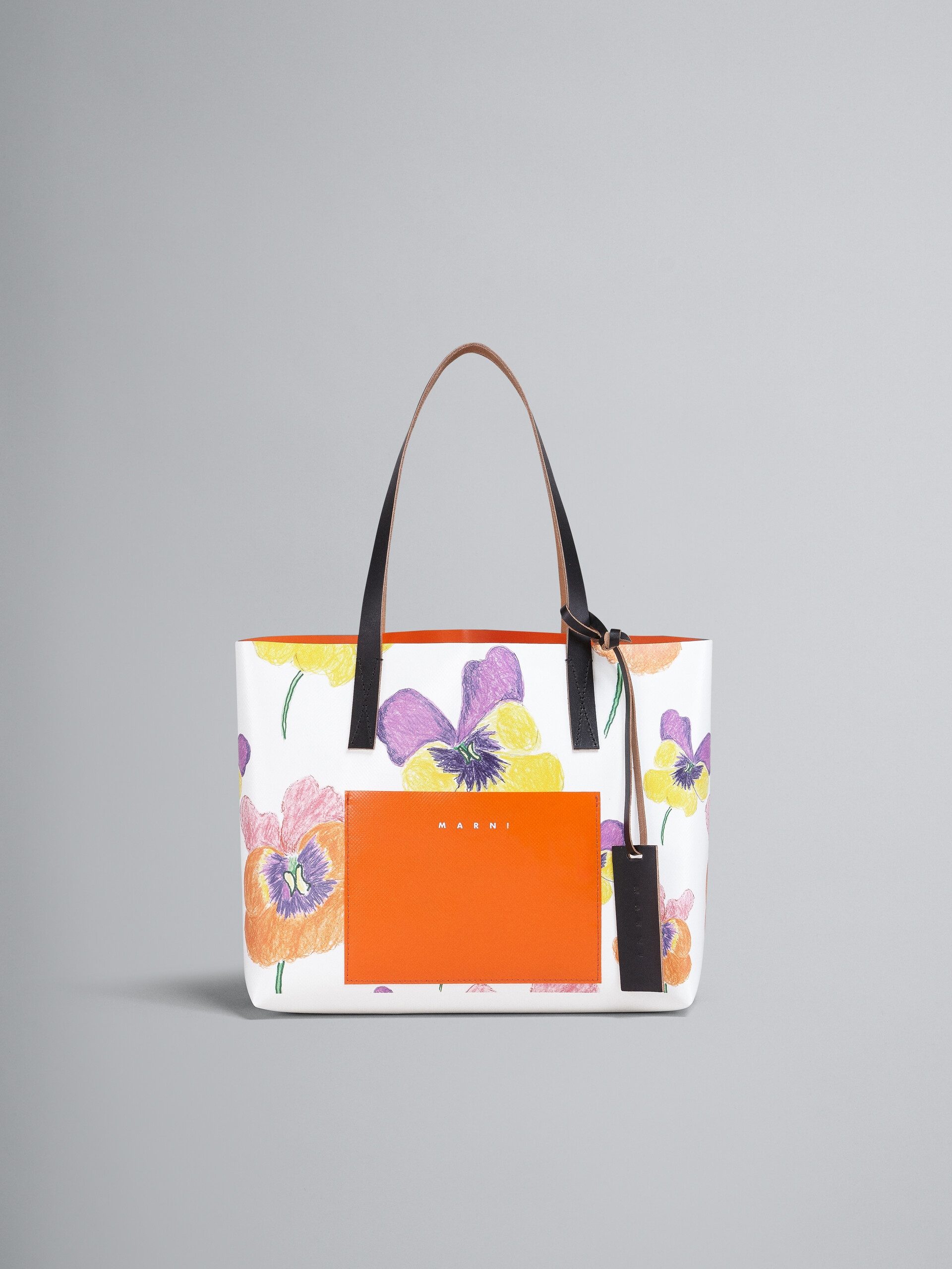PANSIES PRINT ORANGE SHOPPING BAG - 1