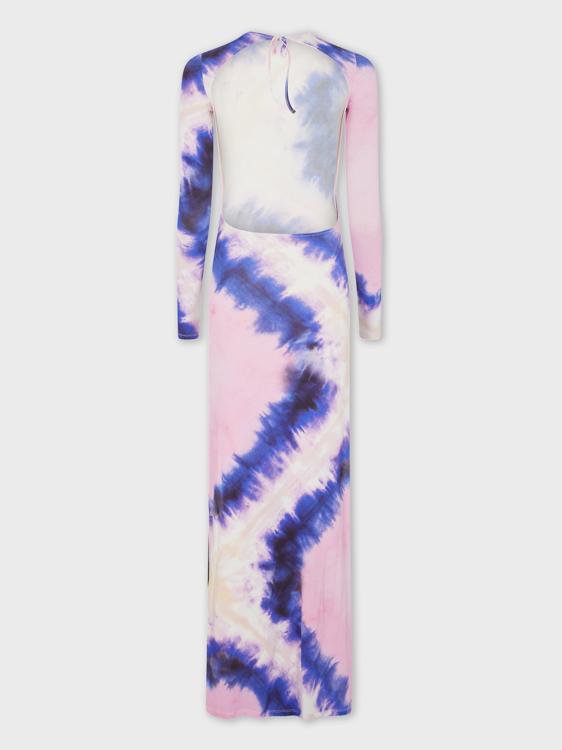 PINK TIE-DYE LONG BACKLESS DRESS IN PRINTED JERSEY - 7