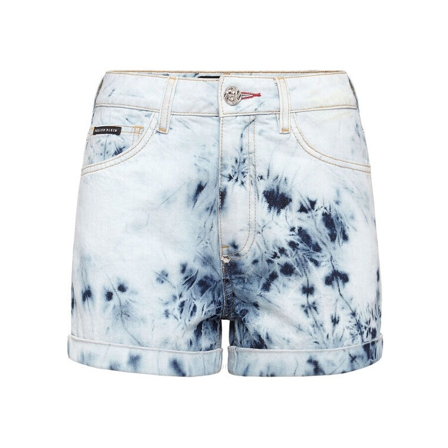Philipp Plein Bleached High-Waist Denim Hot Pants - 1