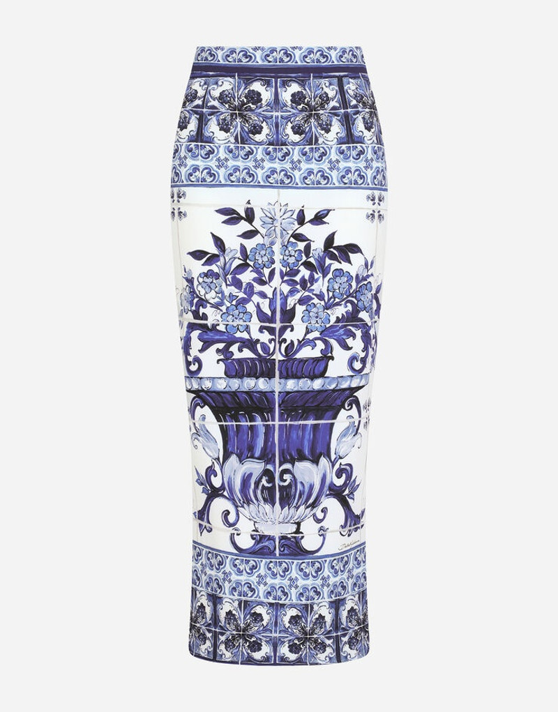 Majolica-print charmeuse calf-length 스커트 3