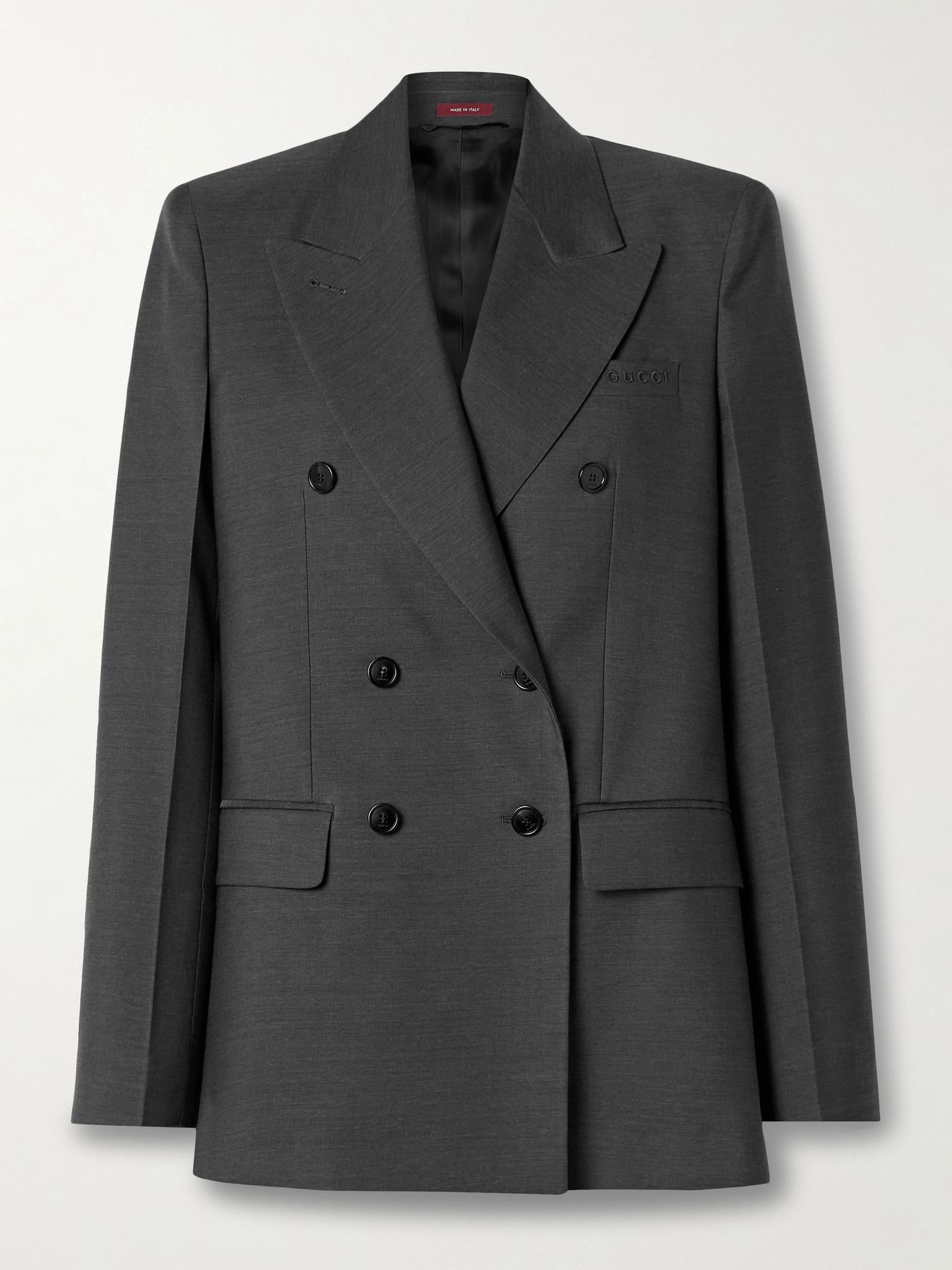 Double-breasted wool-crepe blazer Dark gray - 1