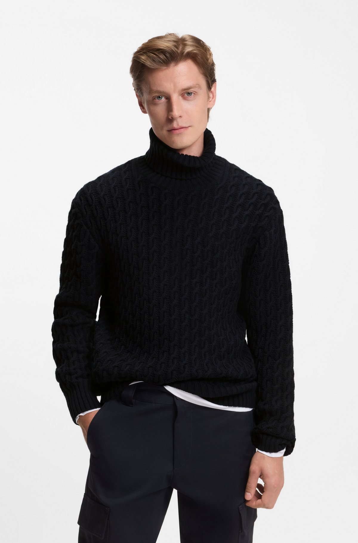 BECKHAM X BOSS CABLE-KNIT SWEATER IN WOOL AND CASHMERE - 2