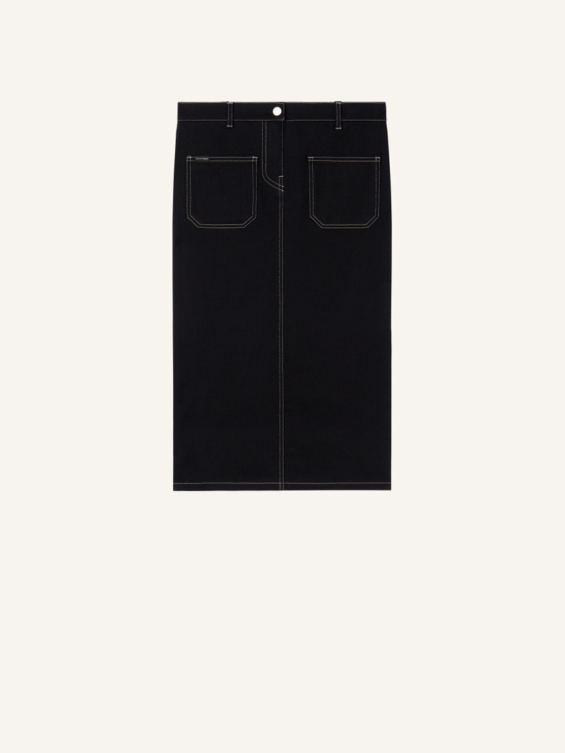 2-포켓 TOPSTITCHED DENIM MIDI SKIRT - 1