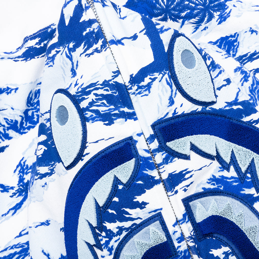 PALM TREE CAMO RELAXED FIT SHARK FULL ZIP HOODIE - BLUE - 3