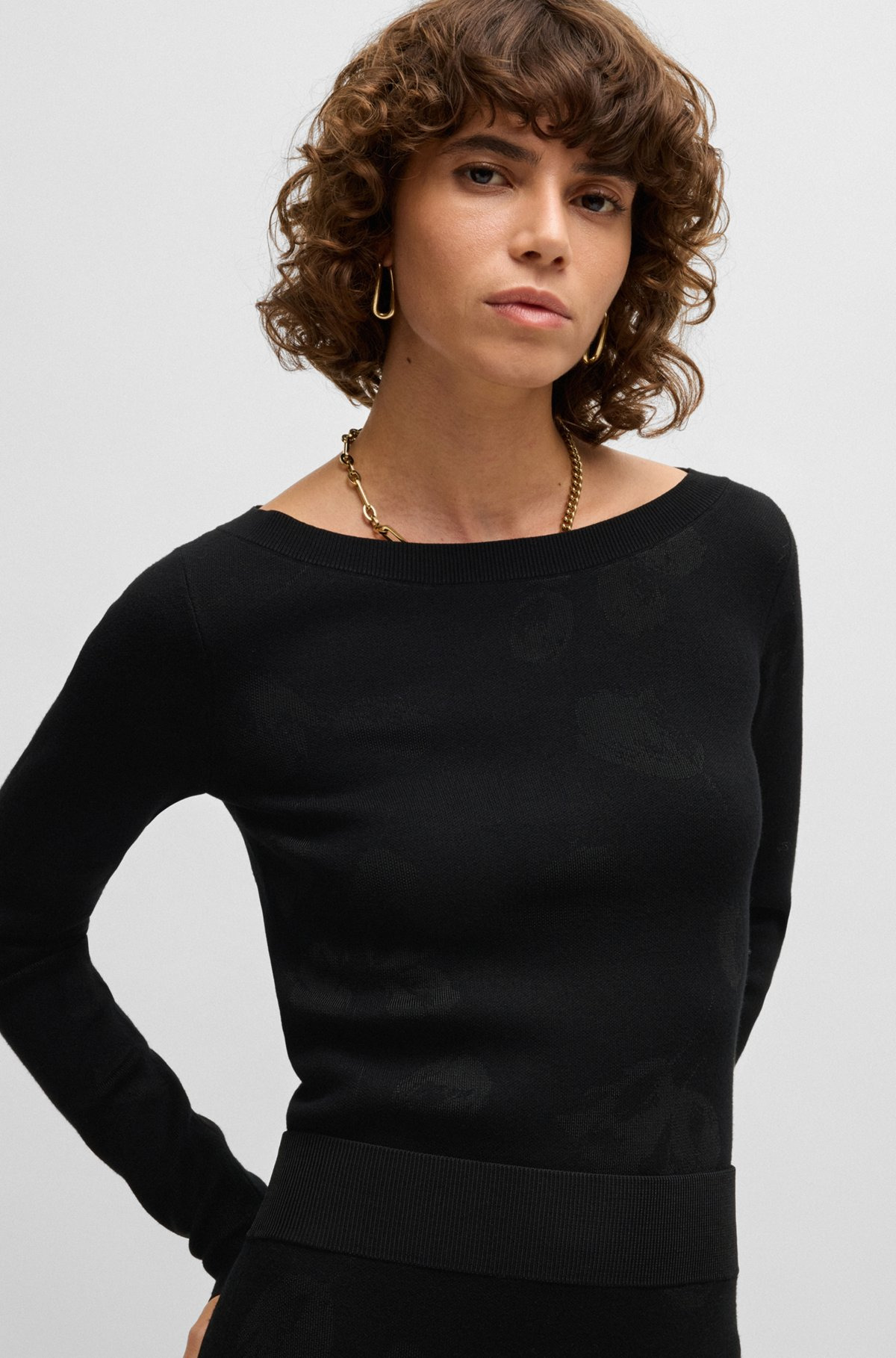 WIDE-NECK SWEATER IN STRETCH JACQUARD - 5