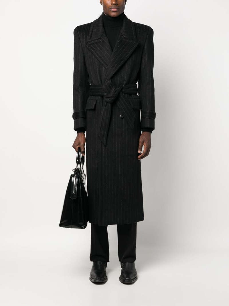 SAINT LAURENT oversize pinstriped wool coat outlook
