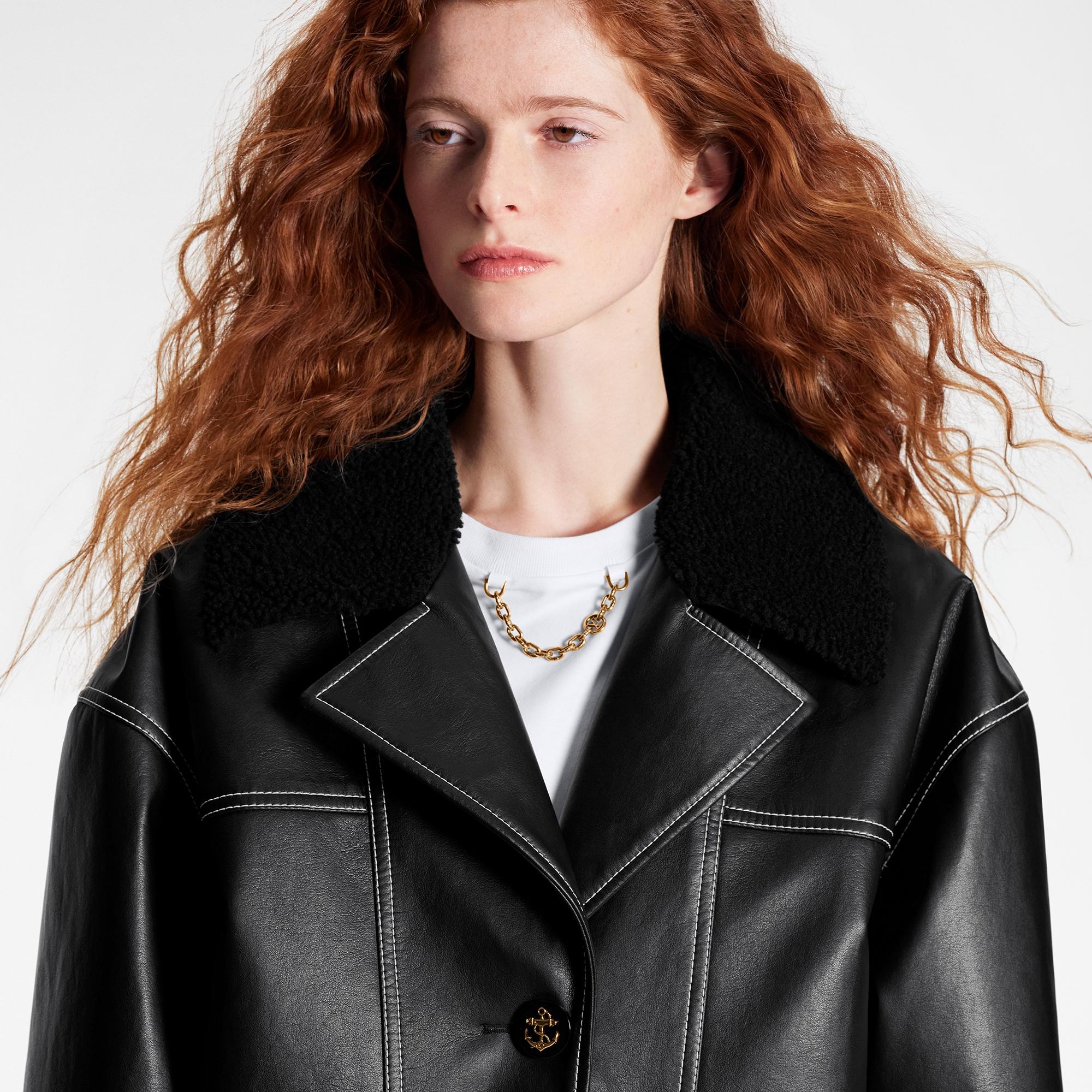 Contrast Stitch Faux Leather Coat - 4
