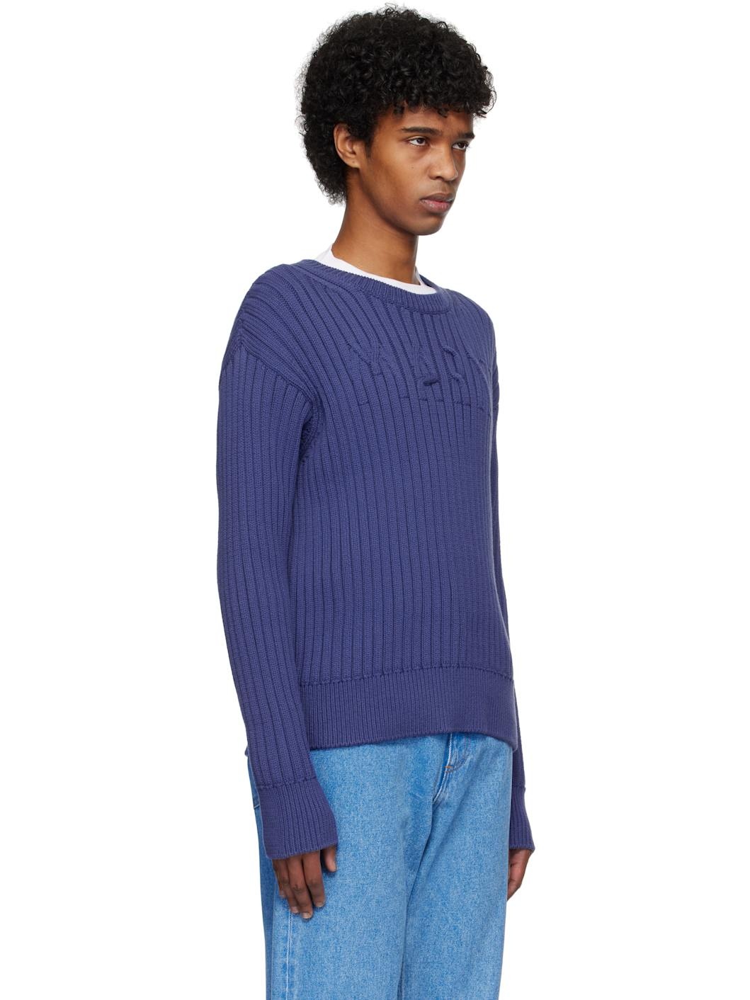 Blue Cable Logo Crewneck Sweater - 2