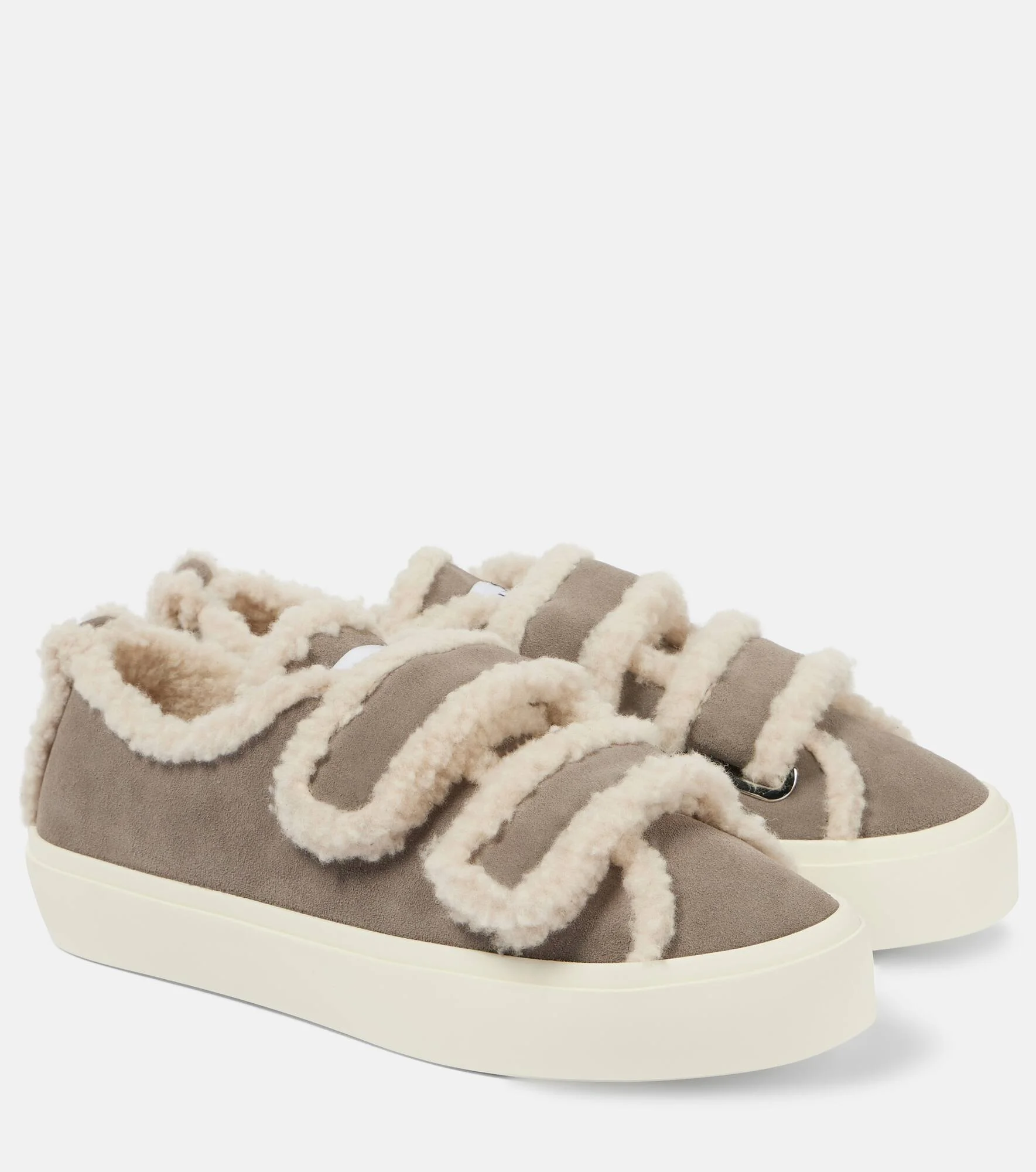 Shearling-trimmed suede sneakers - 1