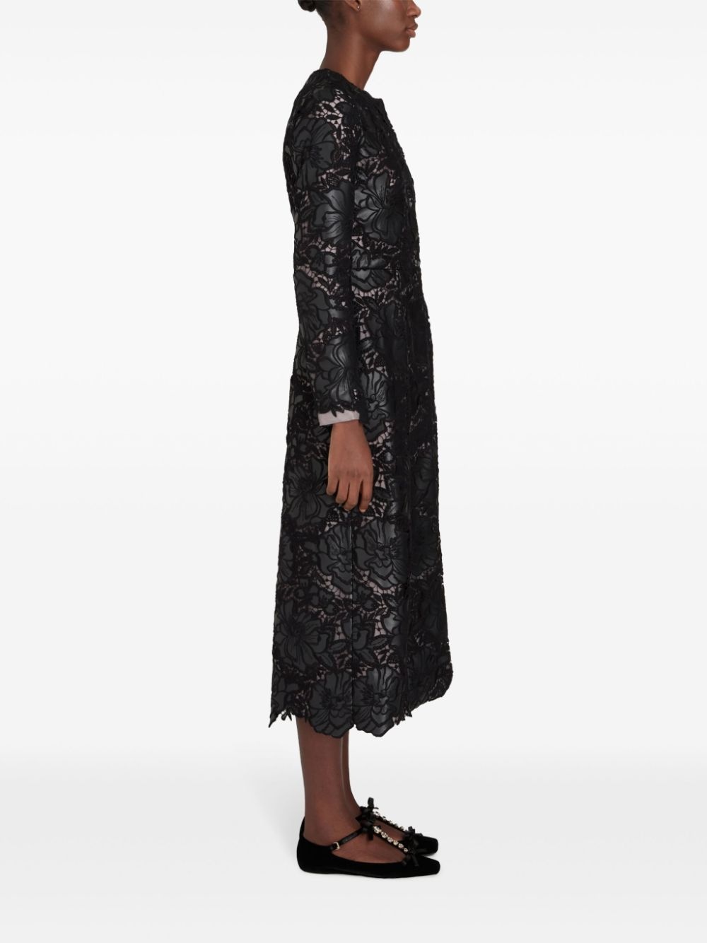 embroidered-design single-breasted coat - 3