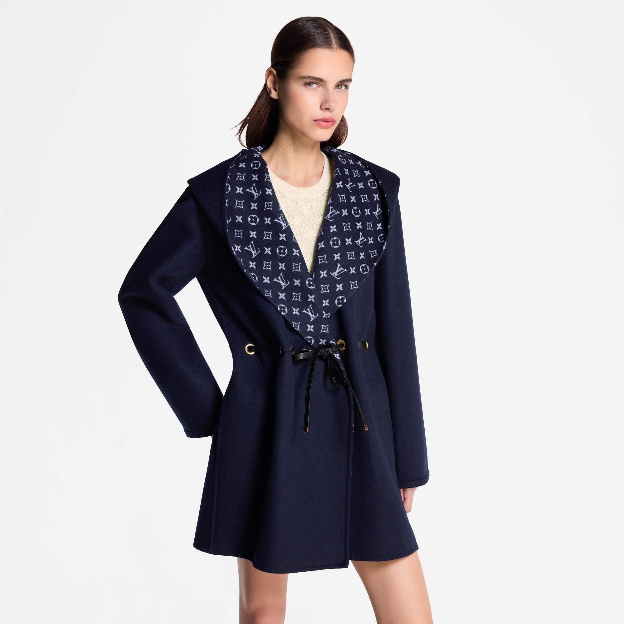 Hooded Drawstring Wrap Coat - 4