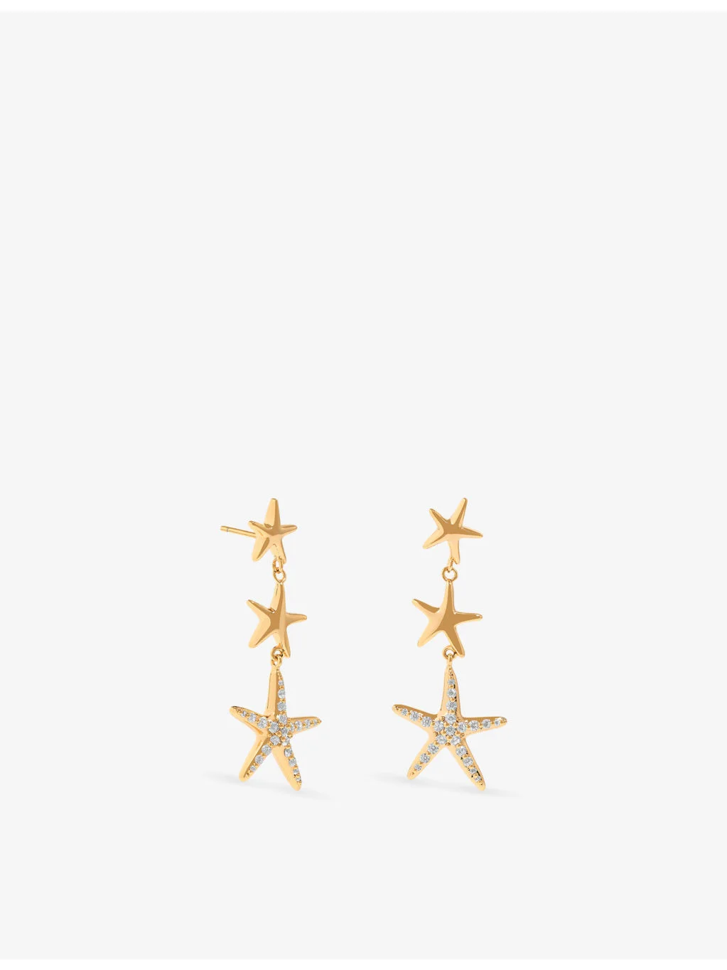 Starfish 18ct Yellow Gold-Plated Brass and Cubic Zirconia Drop Stud Earrings - 1
