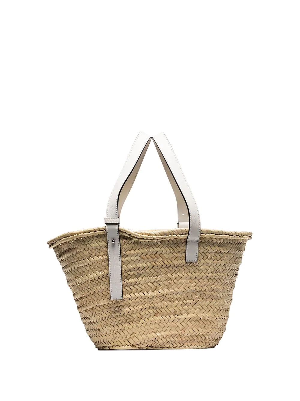 leather-trimmed raffia basket tote - 3