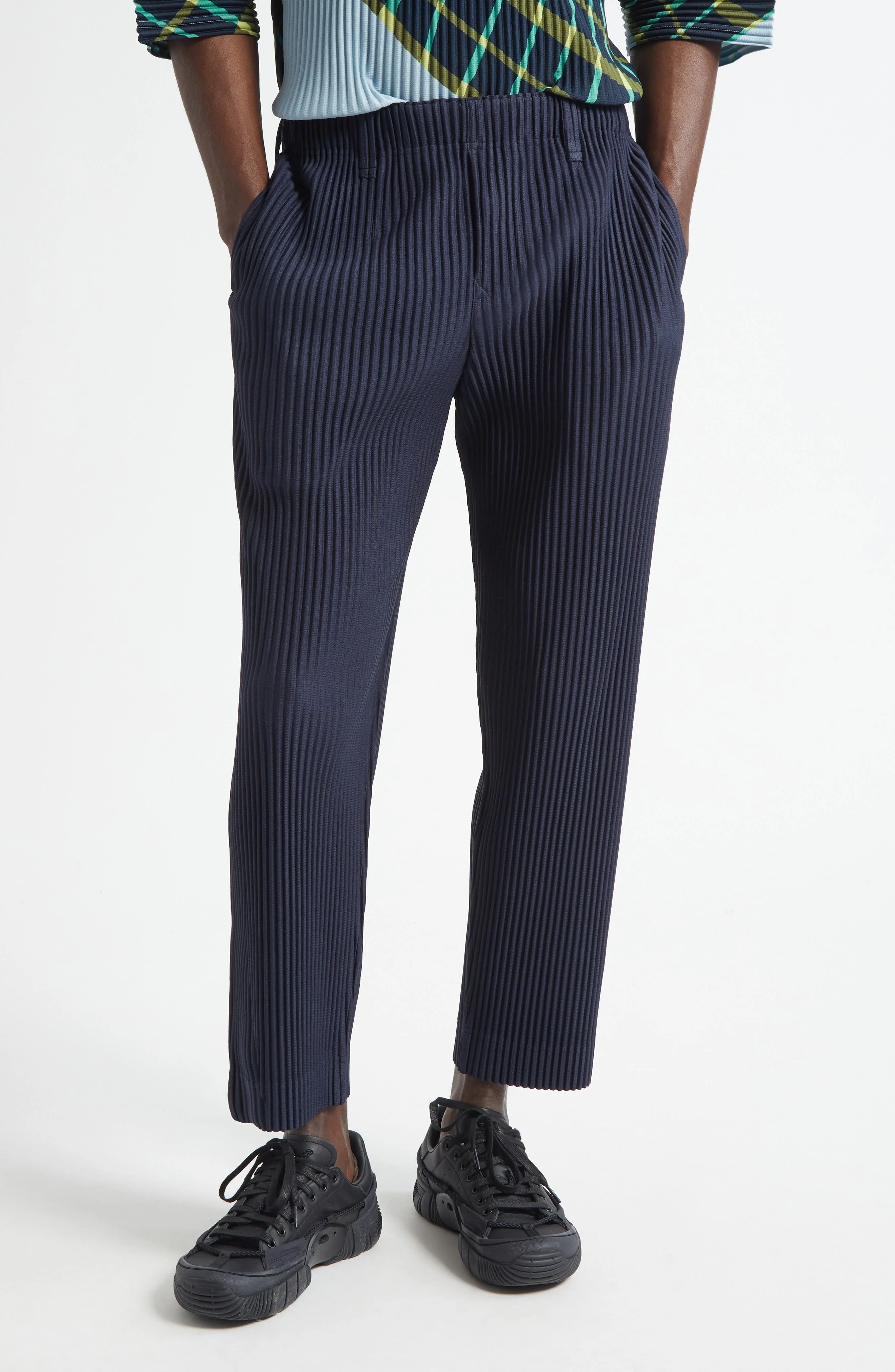 Homme Plissé Issey Miyake Basics Pleated Straight Leg Pants in Navy at Nordstrom - 1