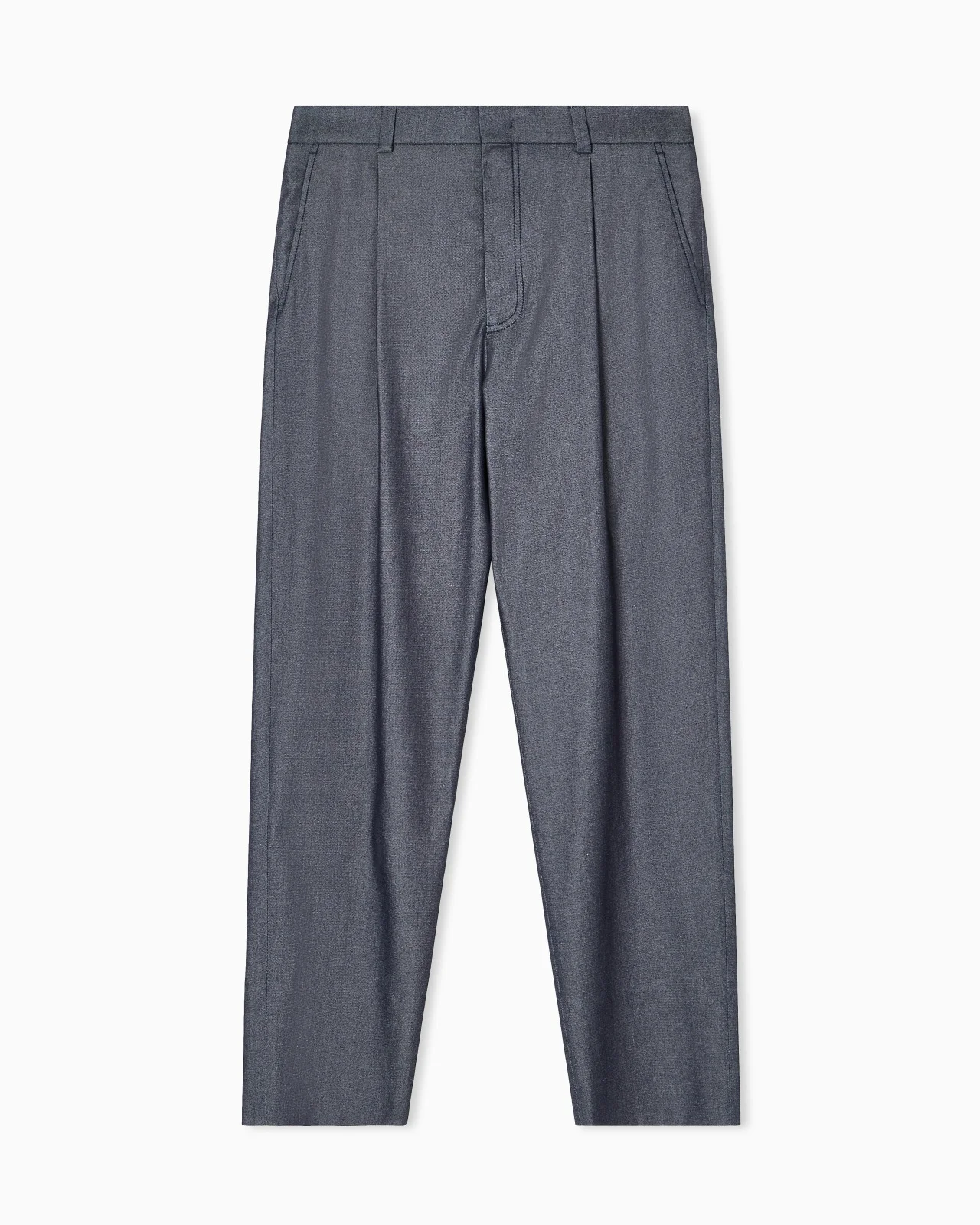 SINGLE-PLEAT TROUSERS IN DENIM-EFFECT COTTON AND SILK - 1