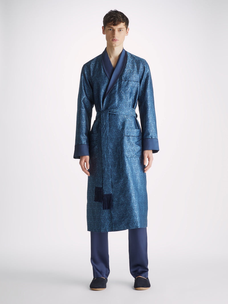Men's Dressing Gown Verona 64 Silk Satin Navy - 3
