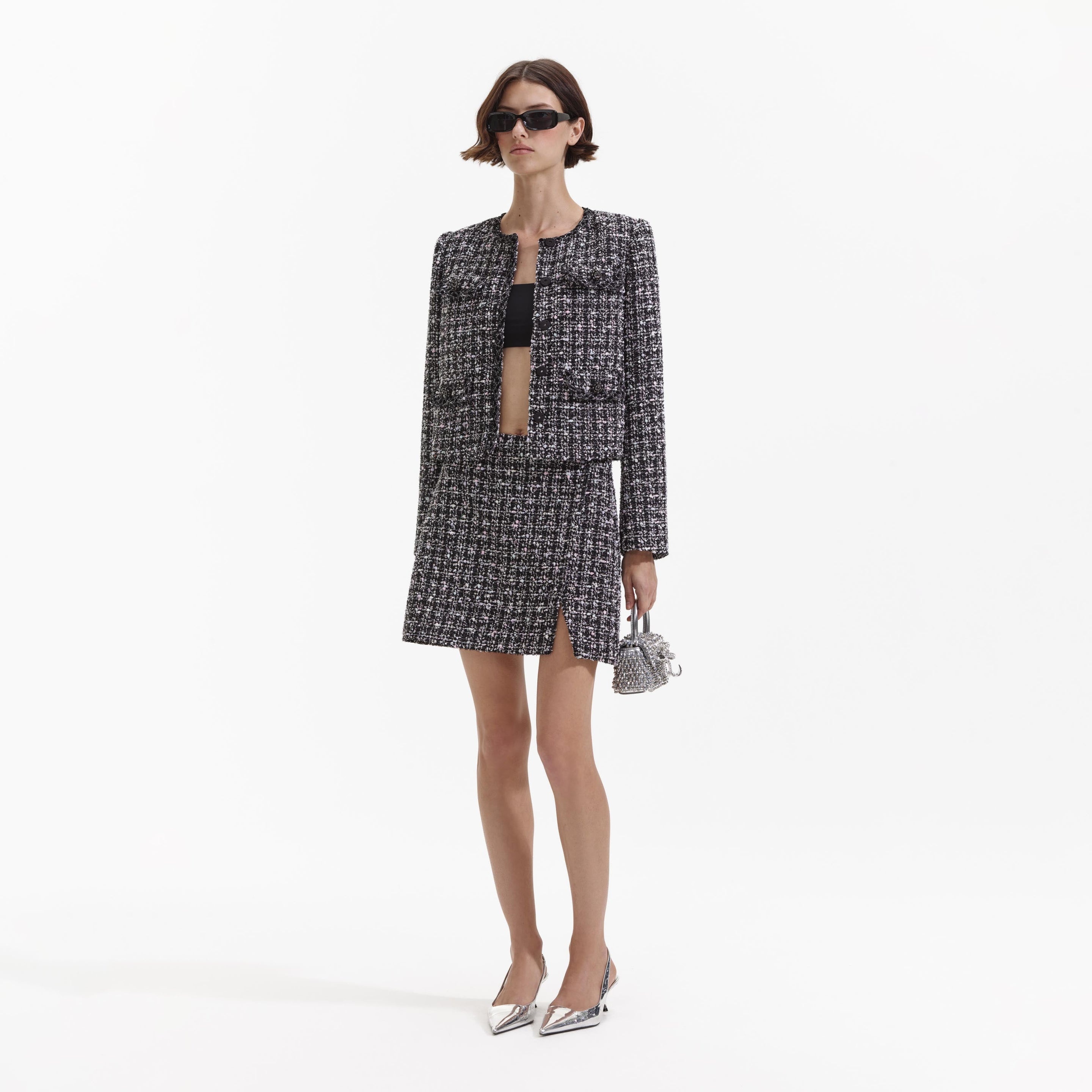 Black Check Boucle Jacket - 2