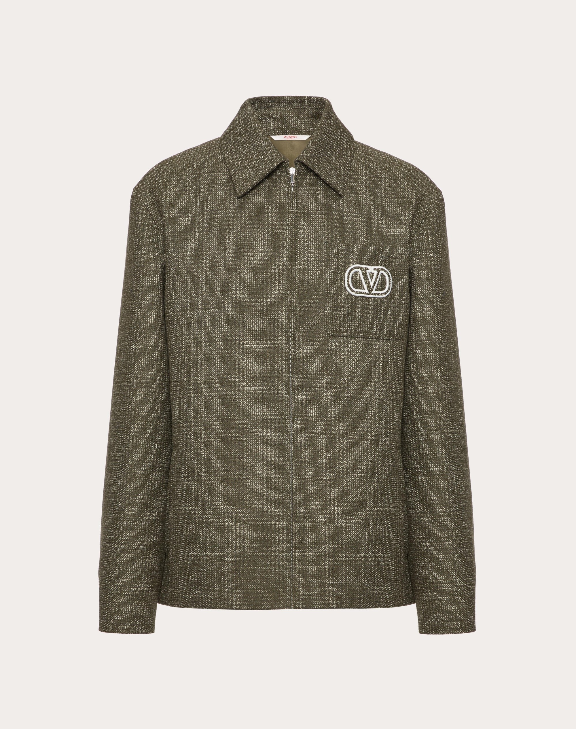 WOOL AND COTTON JACKET WITH VLOGO SIGNATURE PATCH - 1