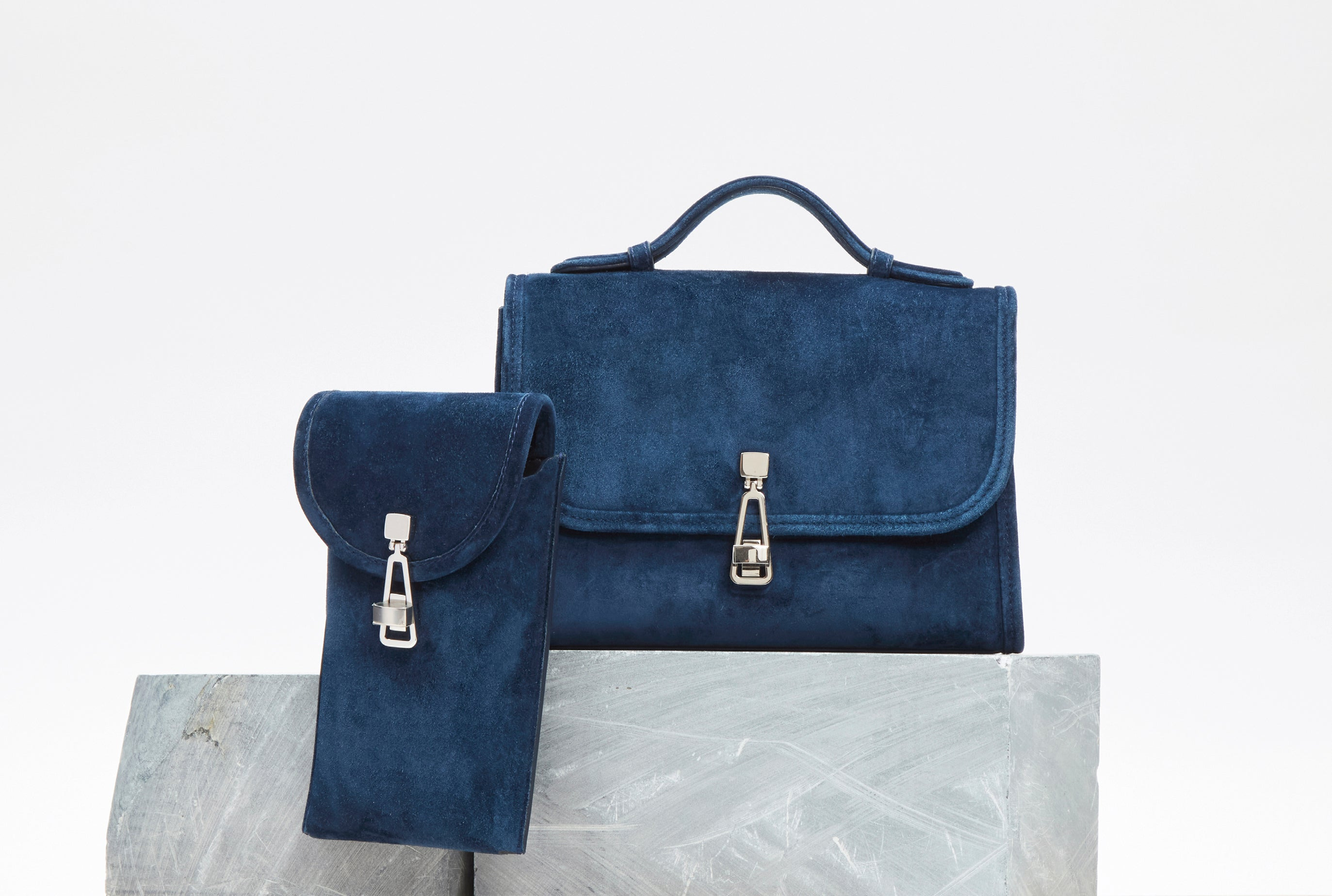Small Leonora Flap Bag in Navy Suede - 7