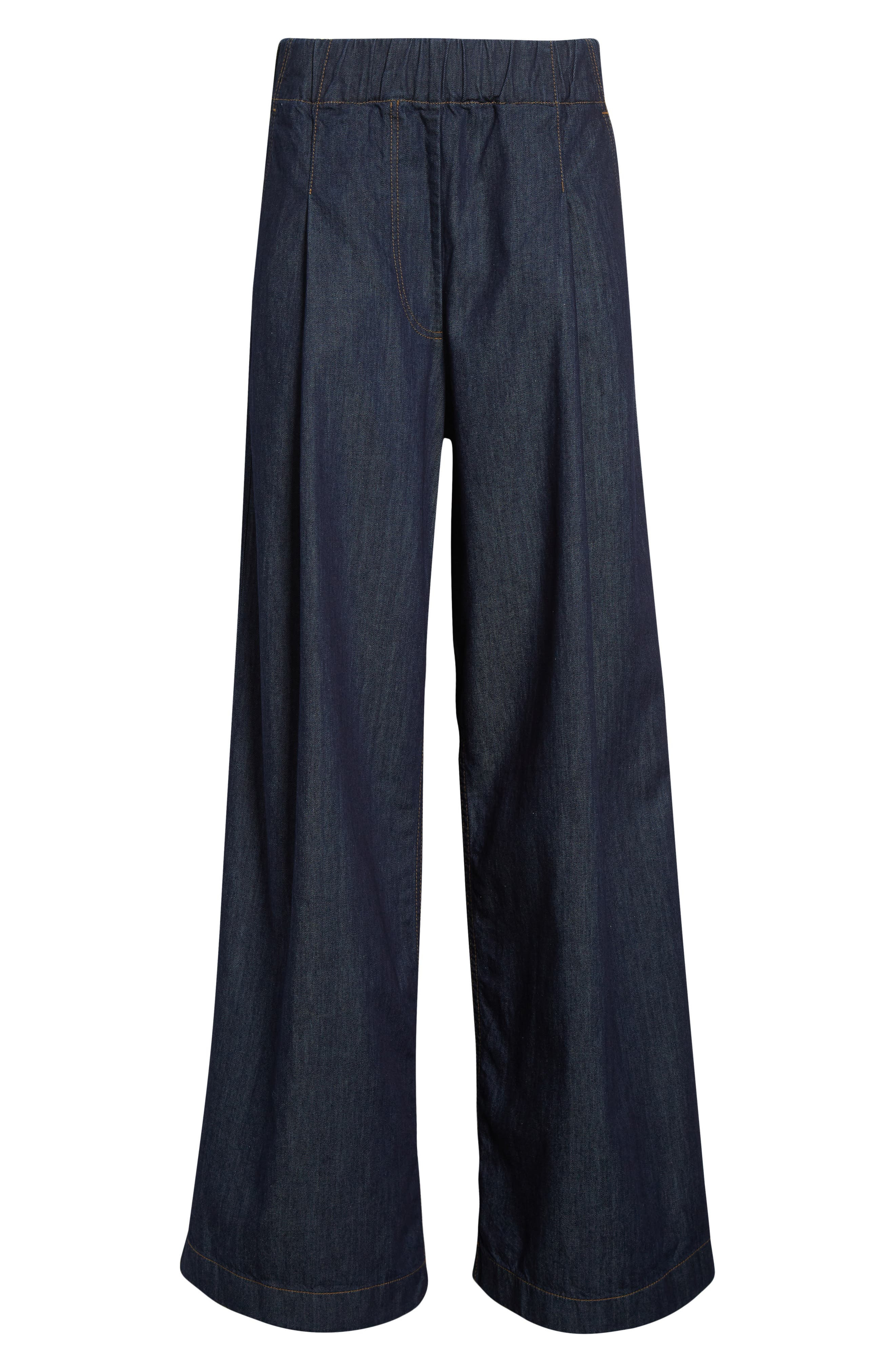 Dries Van Noten Pila Pleated Wide Leg Denim Pants in Indigo at Nordstrom - 6
