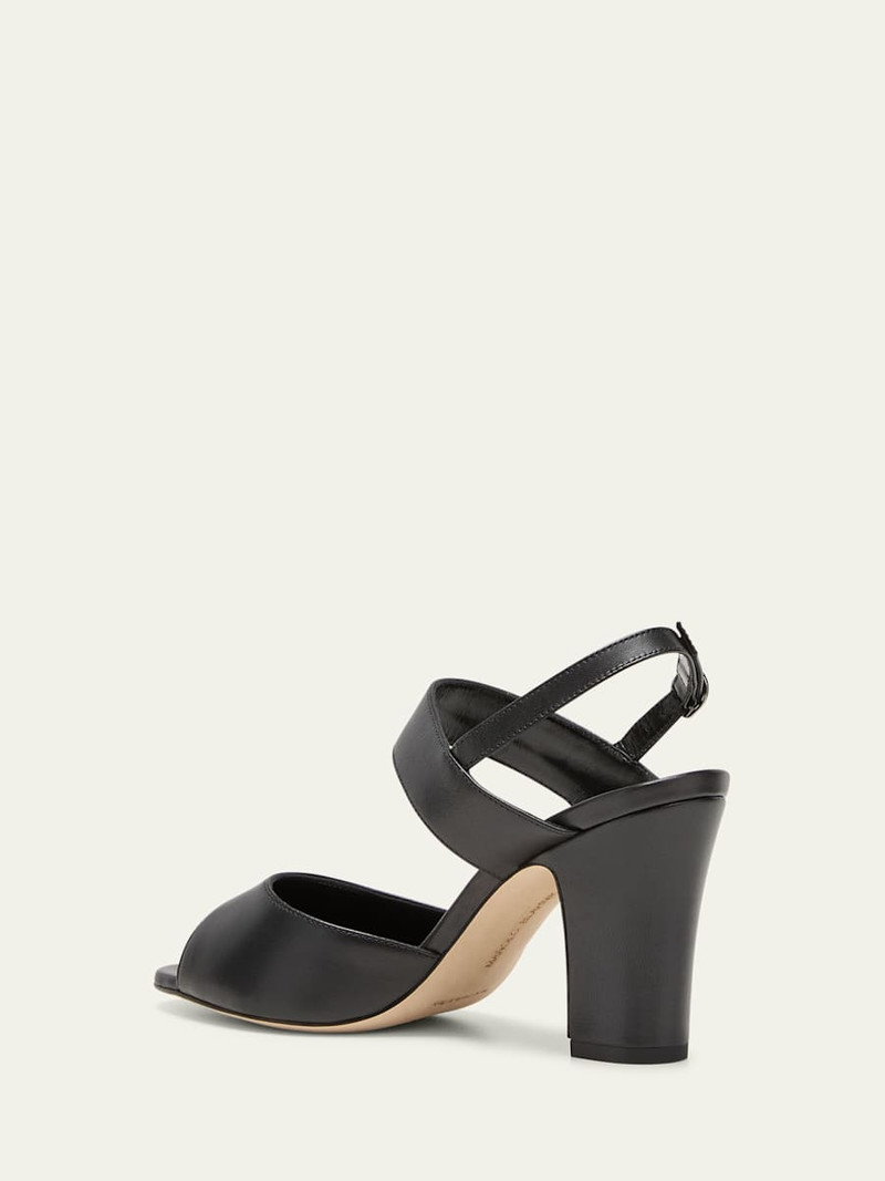 Manolo Blahnik Khiko Leather Peep-Toe Slingback Sandals outlook