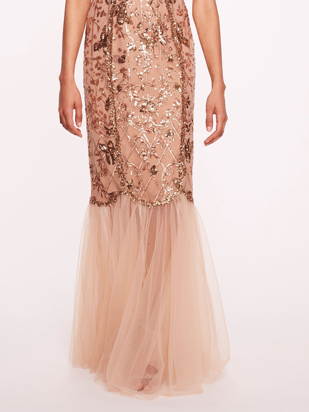 SEQUIN LATTICE STRAPLESS GOWN - 4