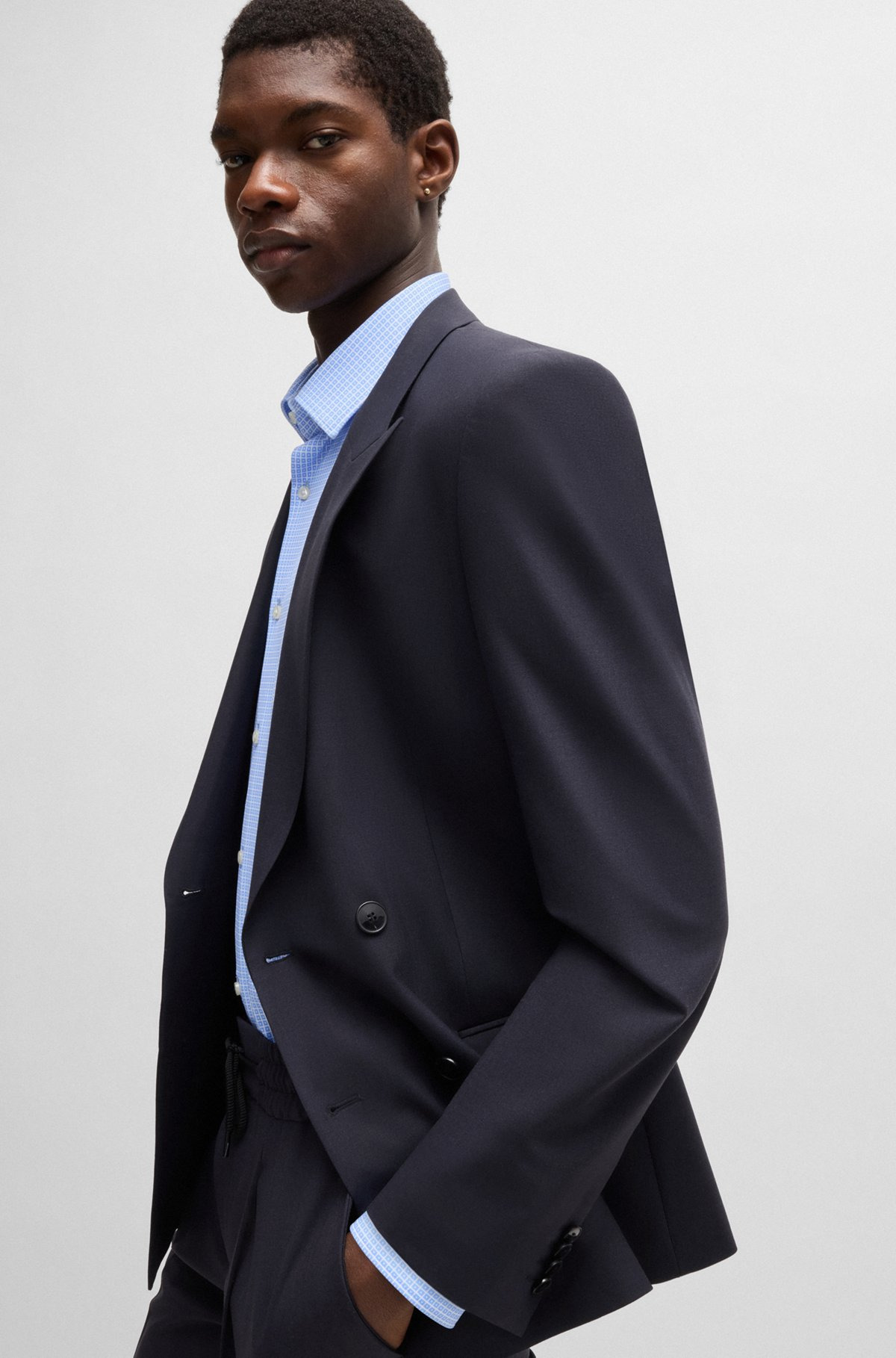 SLIM-FIT JACKET IN WOOL STRETCH POPLIN - 6
