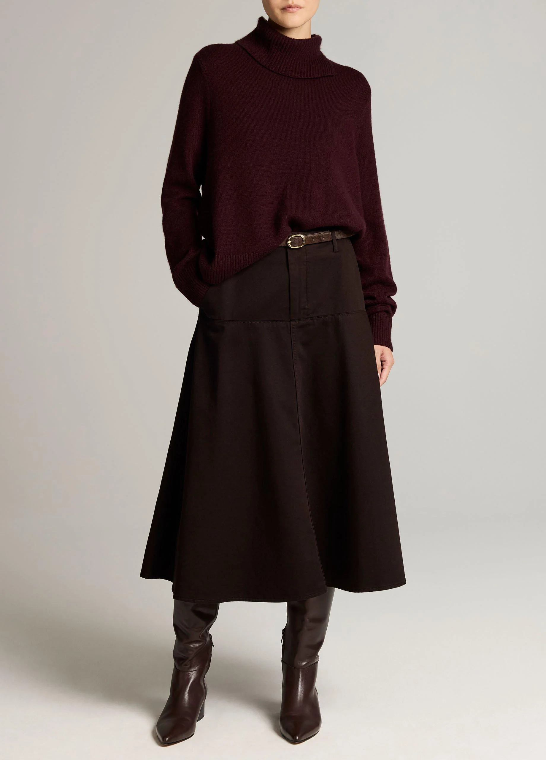 Washed Cotton Twill Full Skirt - 1