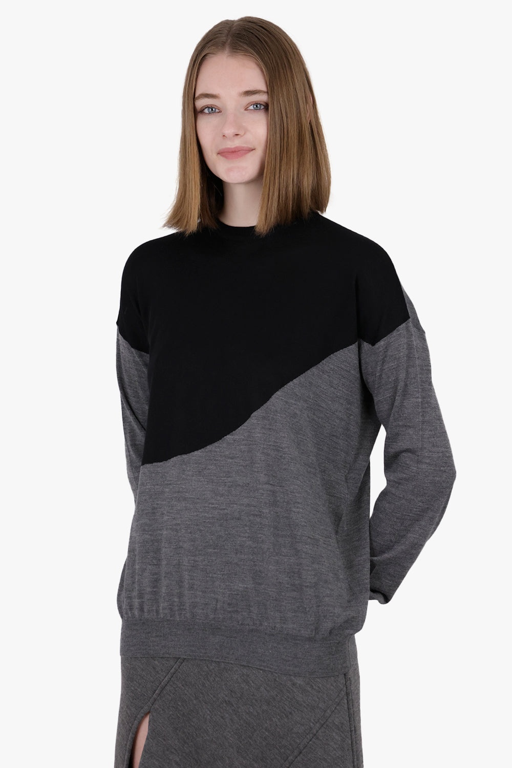 CREWNECK L/S CONTRAST PANEL KNIT | BLACK/GREY - 5