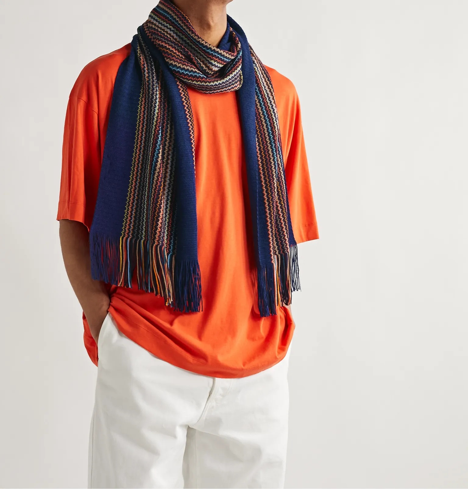 Fringed Striped Wool Scarf - 2