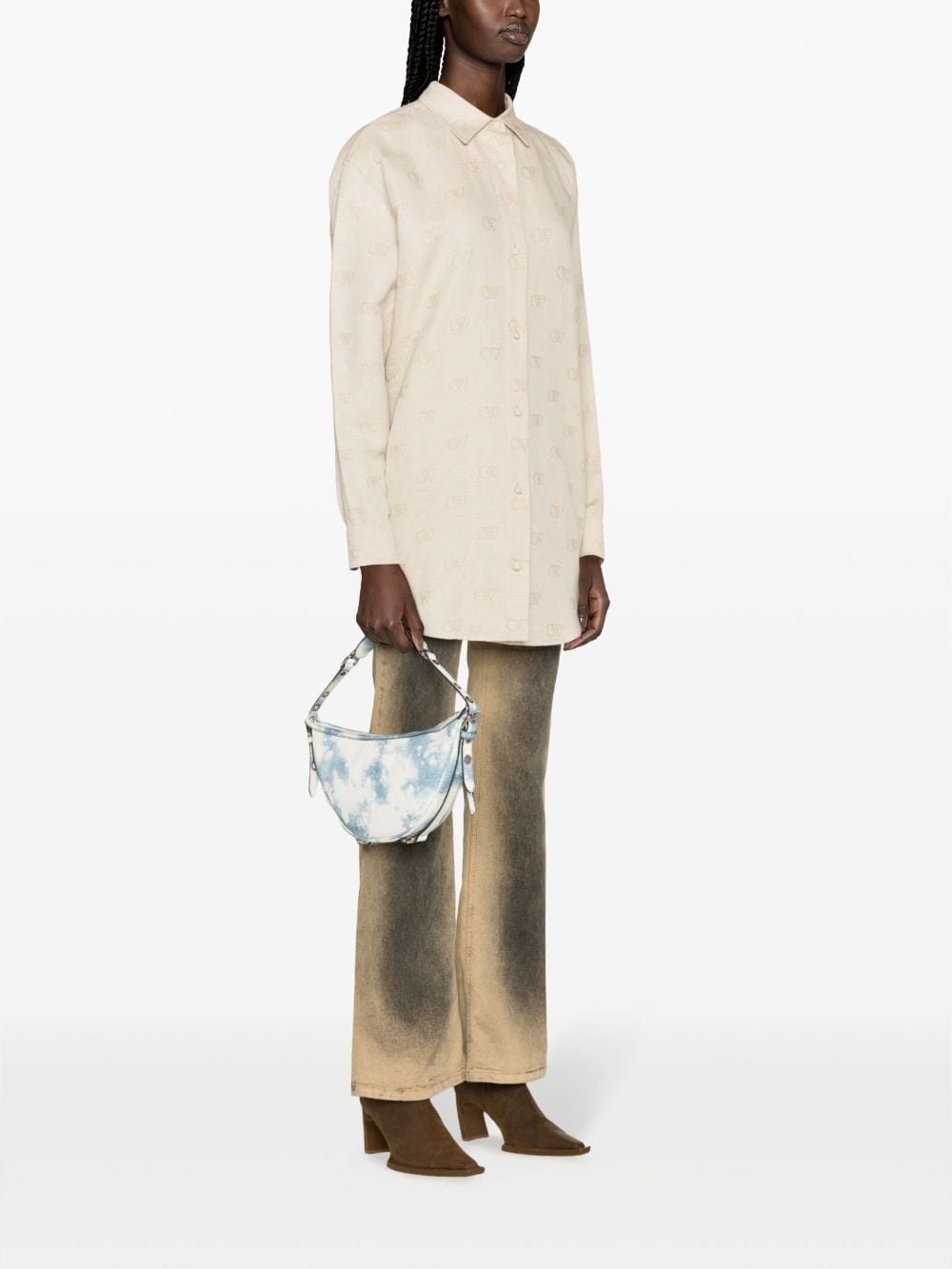 logo-jacquard cotton blend overshirt - 3