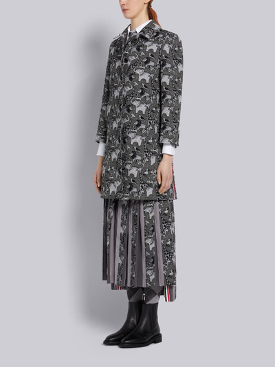 Thom Browne Medium Grey Animal Icon Tapestry Jacquard Classic Bal Collar Overcoat outlook