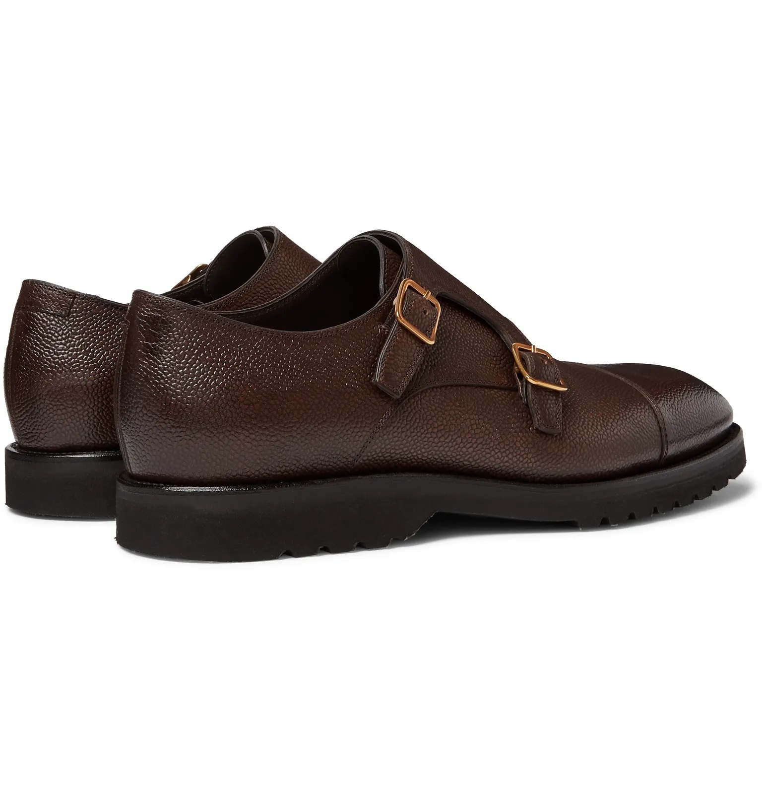 Pebble-Grain Leather Monk-Strap Shoes - 5