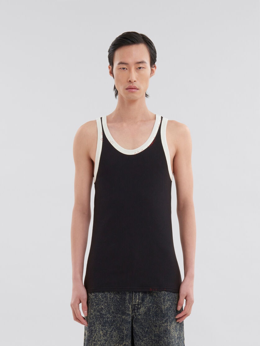 BLACK RIBBED COTTON TANK TOP WITH MARNI MENDING - 2