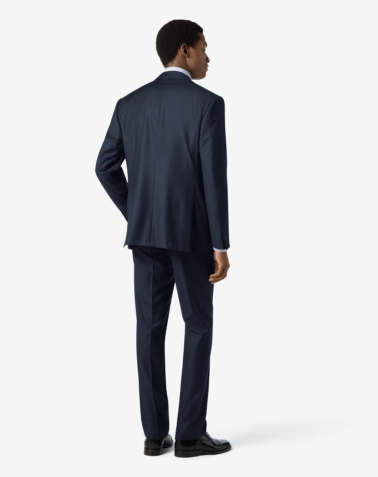 Blue micropatterned super 160's wool suit - 3