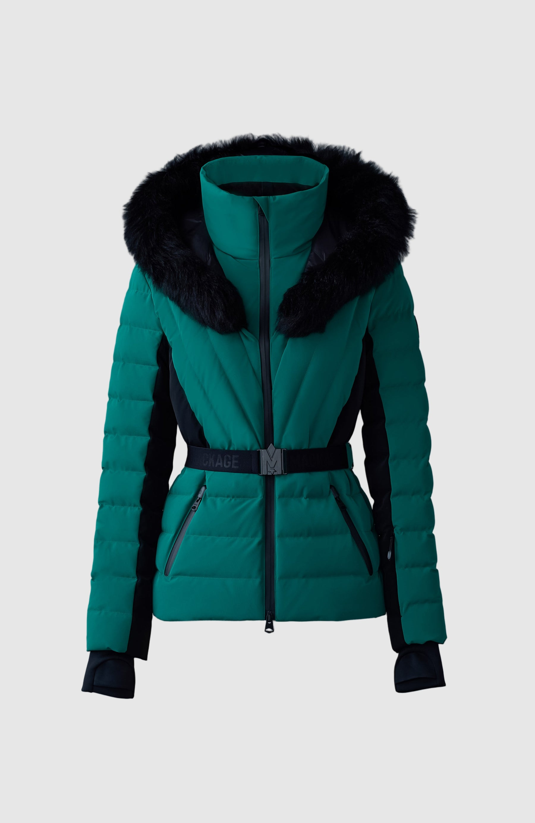 ELITA-SH Belted down ski jacket with fur trimmed hood - 1