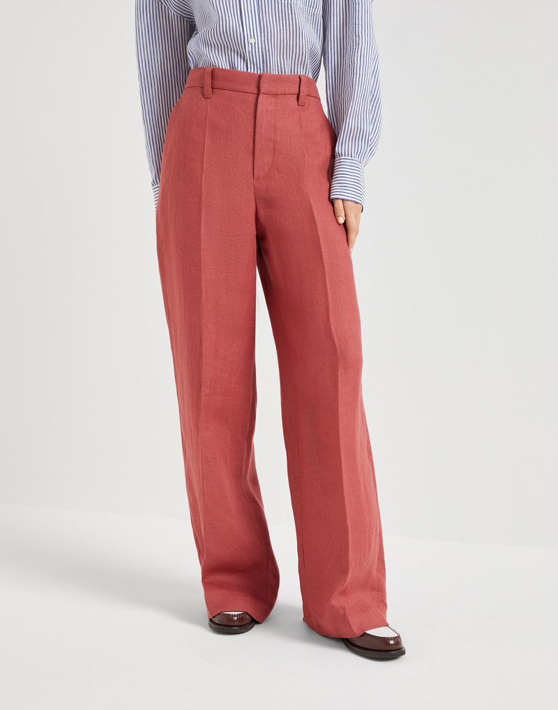 Dyed hemp and linen gabardine loose trousers with monili 1