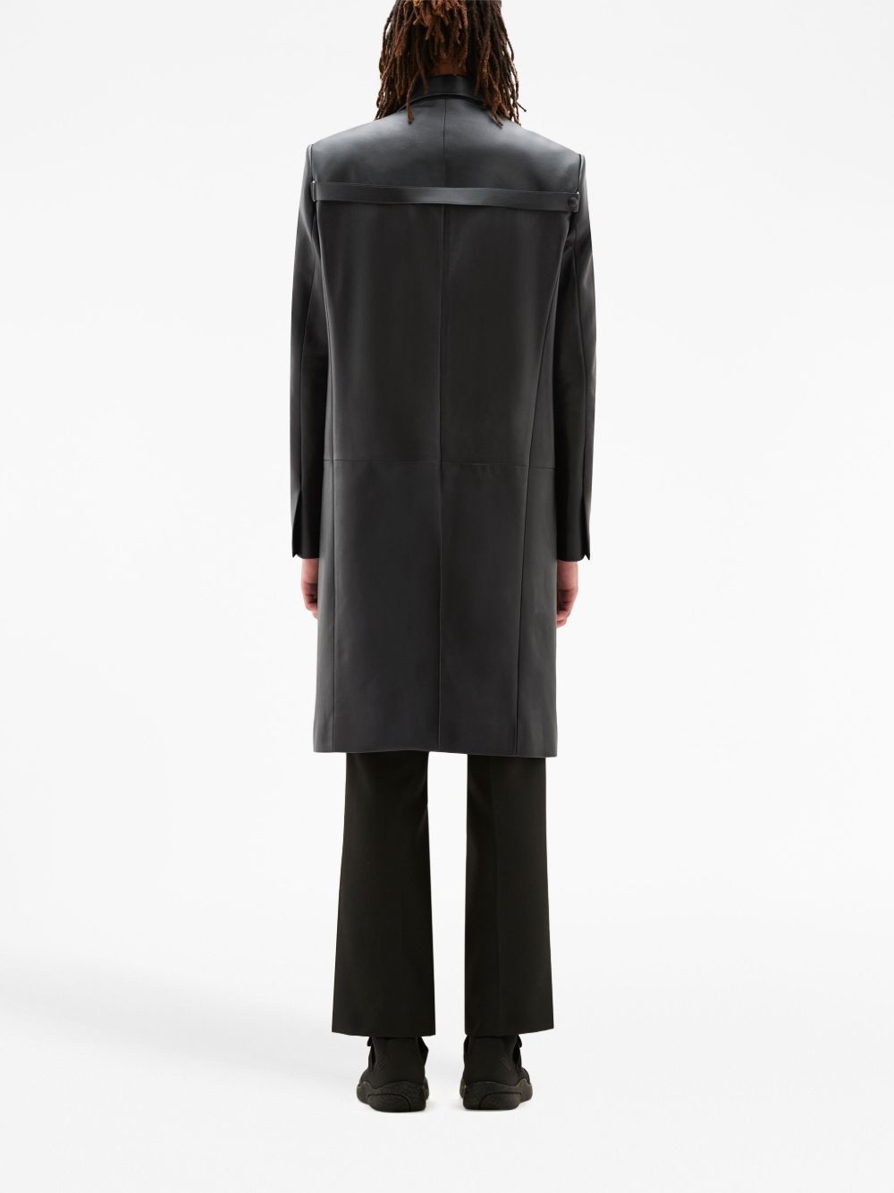single-breasted leather coat - 4
