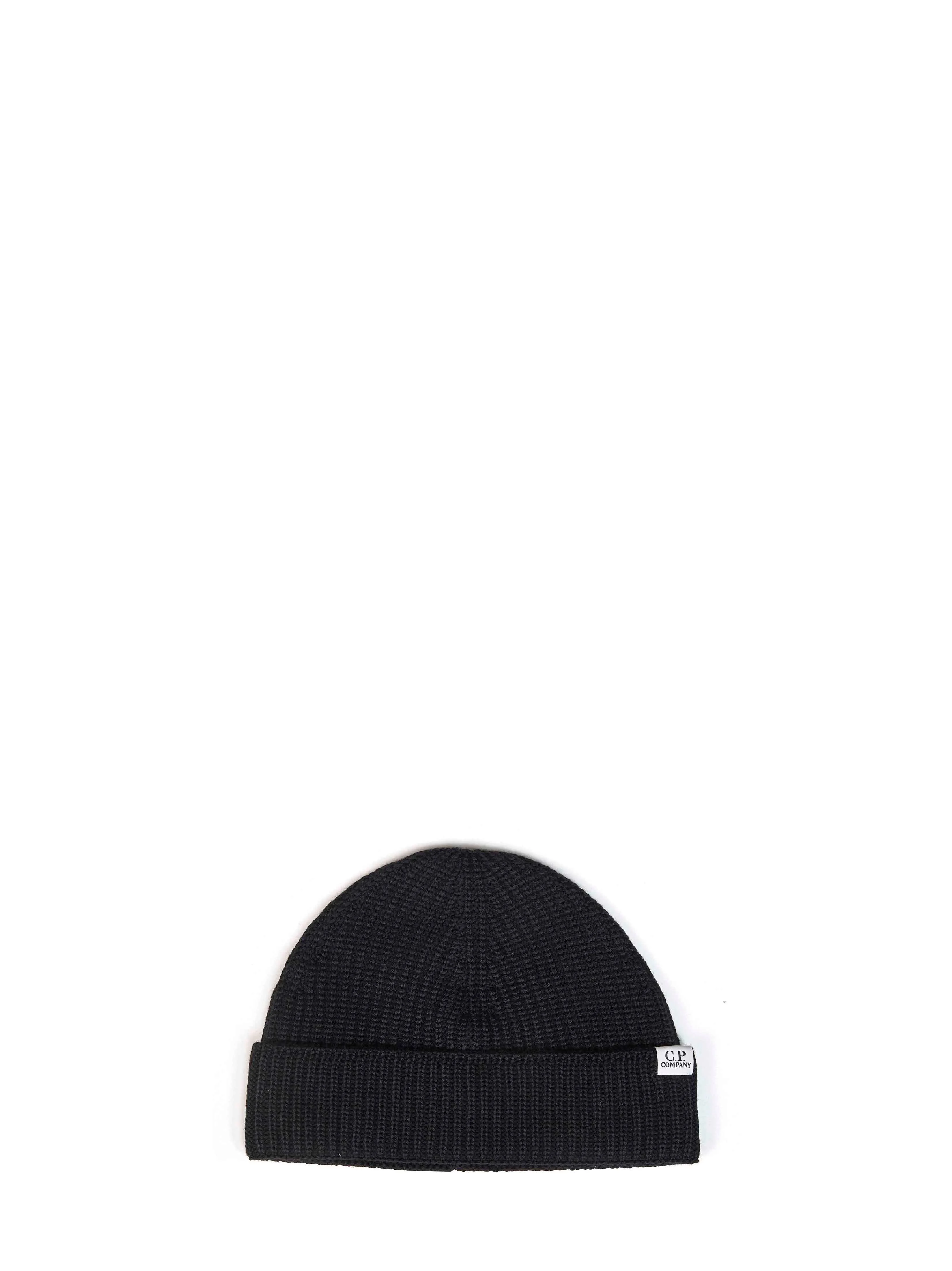 Black English rib stitch knit extra-fine merino wool beanie - 1