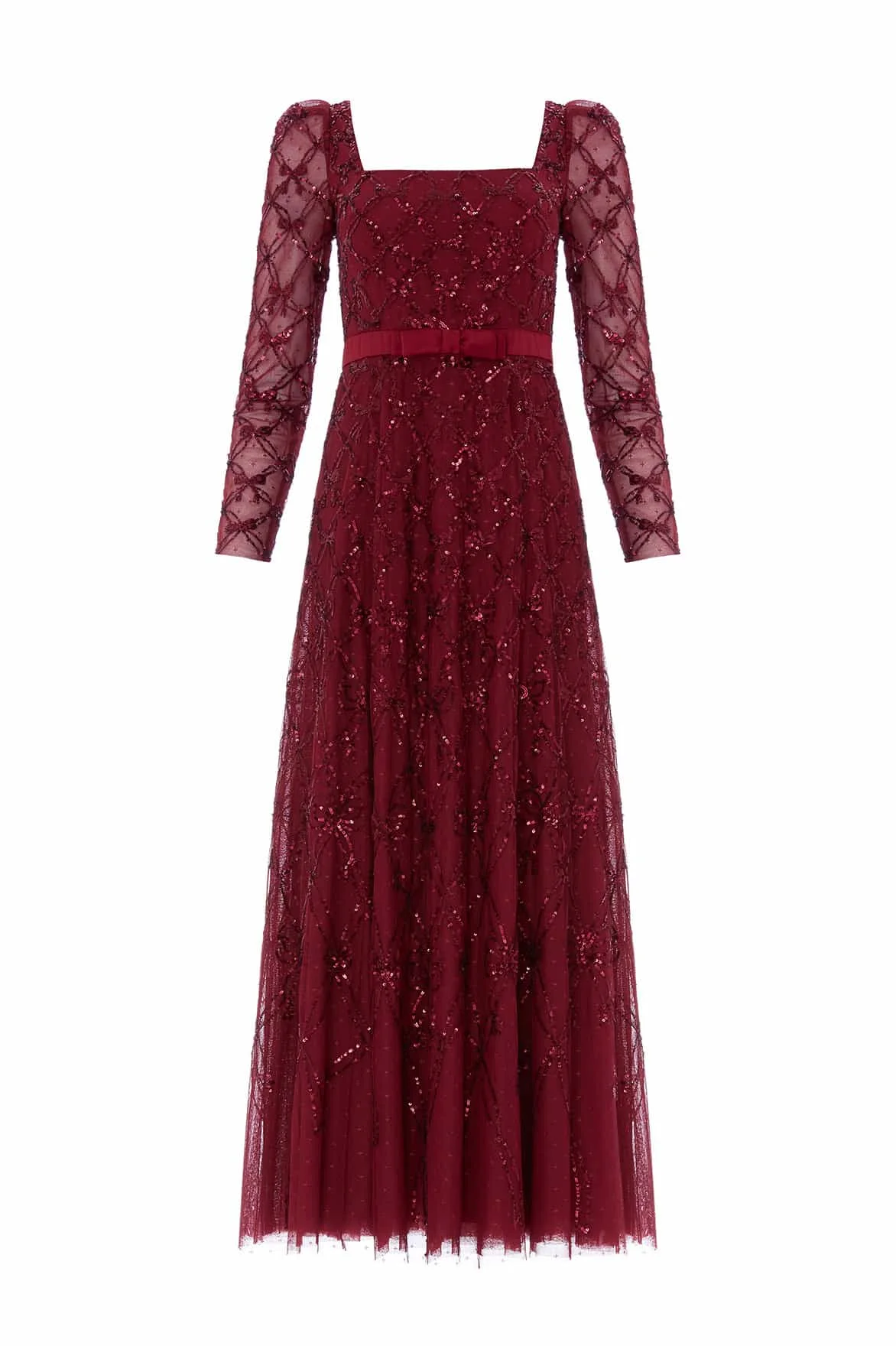 Bow Lattice Long Sleeve Ankle Gown - 1