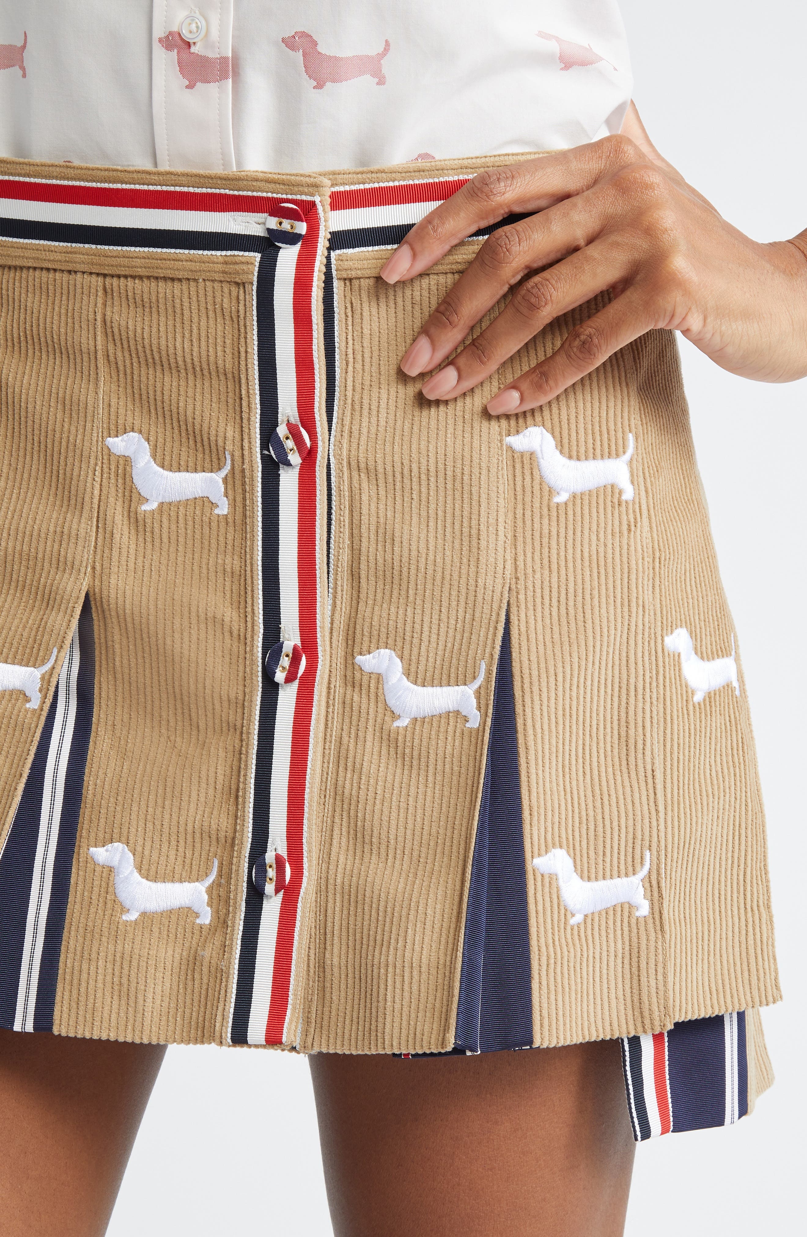 Thom Browne Hector Pleated Corduroy Miniskirt in Khaki at Nordstrom - 5